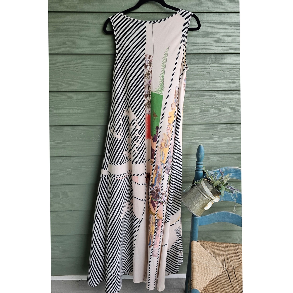 Anthropologie Geisha Designs Ivory Drama Abstract Sleeveless Maxi Dress - Picture 2 of 7